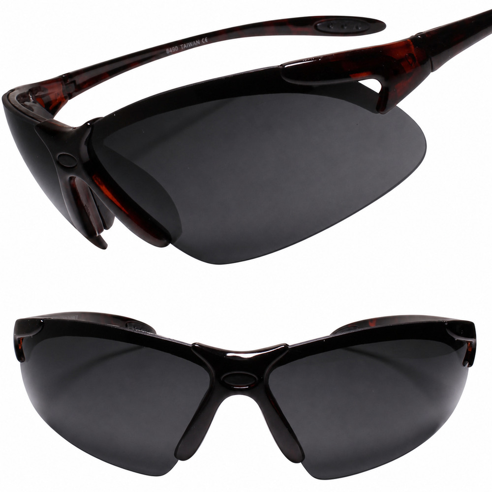 Super Dark Wrap Around Cycling Running Athletic Sport Brown Sunglasses